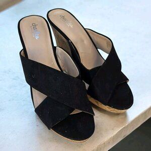 New Charles by Charles David Latrice Black Suede Cork Wedge Sandal Size 11 M